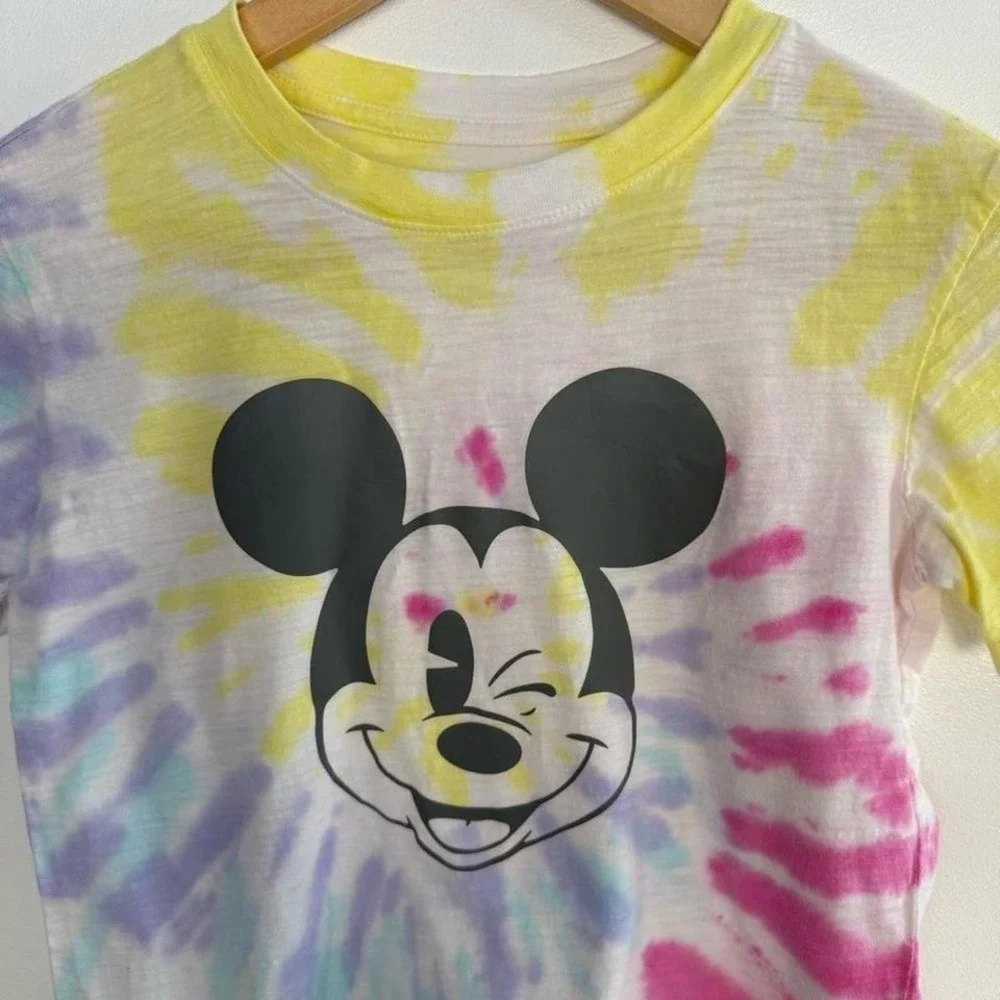 GAP Kids Disney Mickey Mouse Cropped Tie Dye Graphic T-Shirt Size M